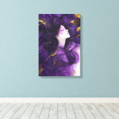 Abstracte moderne kunst vrouw paarse en gouden canvas afdruk (Insitu (Houten vloer))