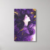 Abstracte moderne kunst vrouw paarse en gouden canvas afdruk (Voorkant)