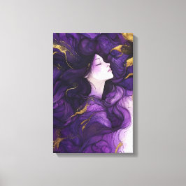 Abstracte moderne kunst vrouw paarse en gouden canvas afdruk