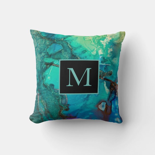 Abstracte moderne kunstmonogram schaduwen van blau kussen (Voorkant)
