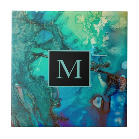 Abstracte moderne kunstmonogram schaduwen van blau tegeltje (Voorkant)