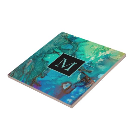 Abstracte moderne kunstmonogram schaduwen van blau tegeltje (Zijkant)