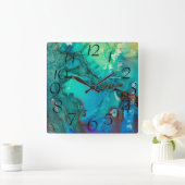 Abstracte moderne kunstmonogram schaduwen van blau vierkante klok (Huis)