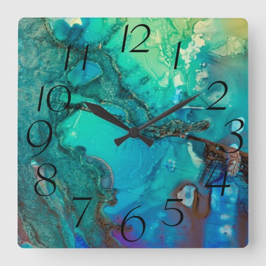 Abstracte moderne kunstmonogram schaduwen van blau vierkante klok (Voorkant)