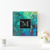 Abstracte moderne kunstmonogram schaduwen van blau vierkante klok (Huis)