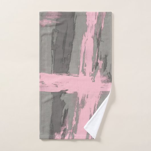 Abstracte moderne kunststijl grijs roze bad handdoek (Handdoek)