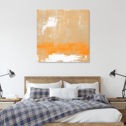 Abstracte moderne kunststijl oranje wit canvas afdruk (Insitu (Slaapkamer))