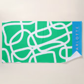 Abstracte Moderne Lijn Kunst in Groene Aangepast Strandlaken (Voorkant)