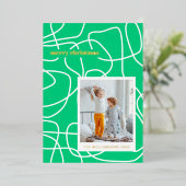 Abstracte moderne lijnkunst groen aangepaste foto folie feestdagenkaart (Staand Voorkant)