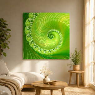 Abstracte moderne limoengroene spiraalfractaal canvas afdruk