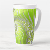 Abstracte moderne limoengroene spiraalfractaal latte mok (Rechterhoek)