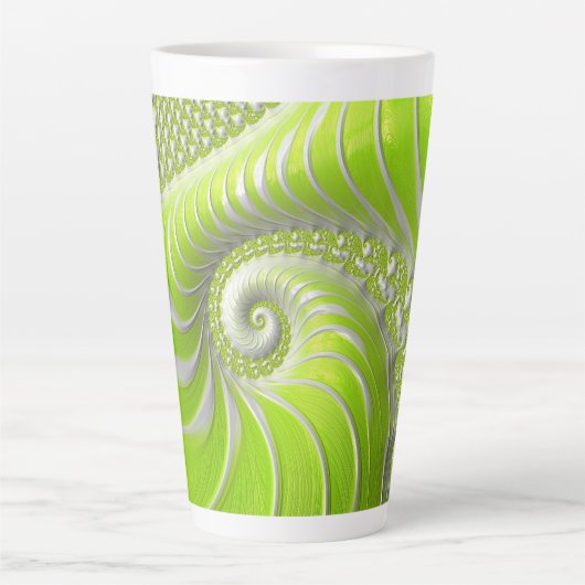 Abstracte moderne limoengroene spiraalfractaal latte mok (Voorkant)
