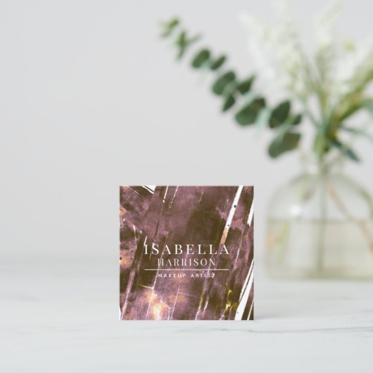 Abstracte moderne make-up artiest koffie vierkante visitekaartje (Staand voorkant)