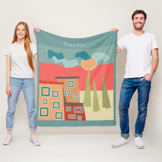 Abstracte moderne, minimale kunstlandschapsgeometr fleece deken (In situ)