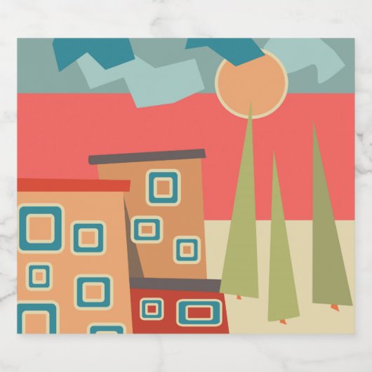 Abstracte moderne, minimale kunstlandschapsgeometr sparkling wijnetiket (Enkel label)