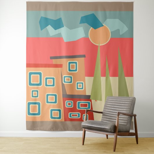 Abstracte moderne, minimale kunstlandschapsgeometr wandkleed (In situ)