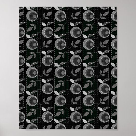 Abstracte moderne monochrome appelbladeren zwart g poster (Voorkant)