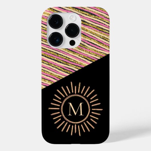 Abstracte moderne monogram goudroze strepen Case-Mate iPhone case (Achterkant)