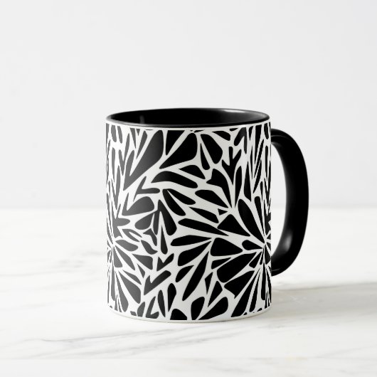 Abstracte moderne naadloze monochrome bloemige sti mok (Voorkant rechts)
