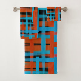 Abstracte moderne Oranje blauwe penseelstreken Bad Handdoek