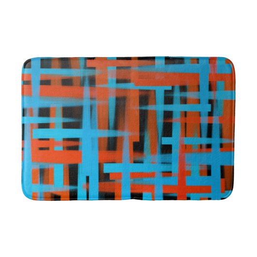 Abstracte moderne Oranje blauwe penseelstreken Badmat (Voorkant)