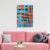 Abstracte moderne Oranje blauwe penseelstreken Canvas Afdruk (Insitu (Woonkamer))