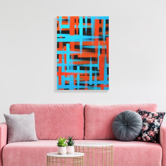 Abstracte moderne Oranje blauwe penseelstreken Canvas Afdruk (Insitu (Woonkamer))