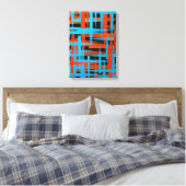 Abstracte moderne Oranje blauwe penseelstreken Canvas Afdruk (Insitu (Slaapkamer))