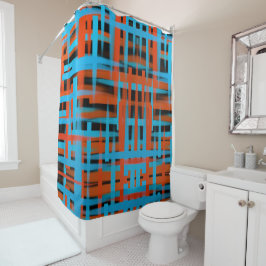 Abstracte moderne Oranje blauwe penseelstreken Douchegordijn