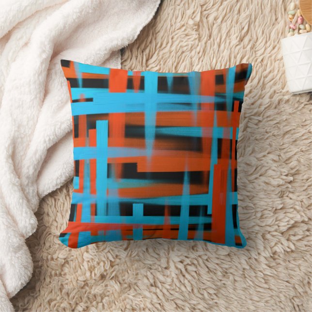 Abstracte moderne Oranje blauwe penseelstreken Kussen (Deken)