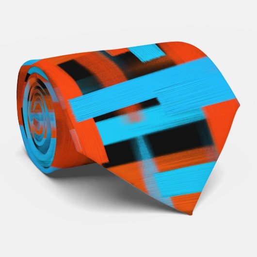 Abstracte moderne Oranje blauwe penseelstreken Stropdas (Opgerold)