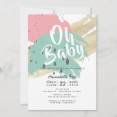 Abstracte moderne penseelstreken roze Baby shower Kaart (Voorkant)