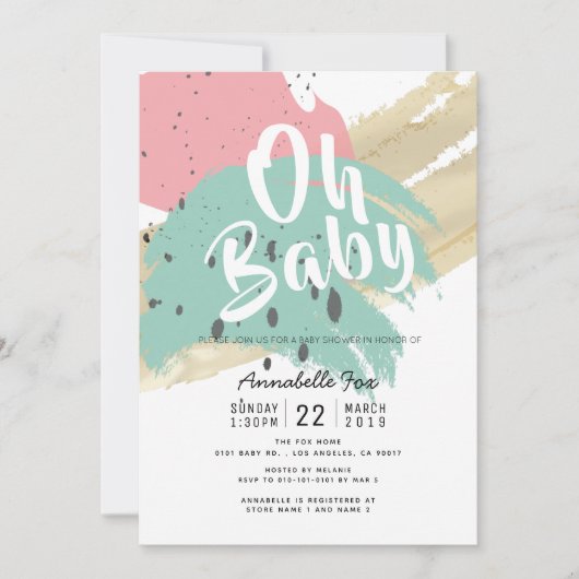 Abstracte moderne penseelstreken roze Baby shower Kaart (Voorkant)