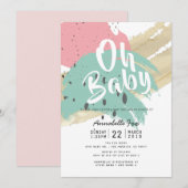 Abstracte moderne penseelstreken roze Baby shower Kaart (Voorkant / Achterkant)