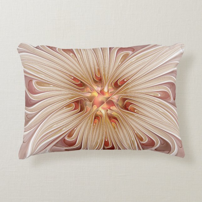Abstracte moderne perzik pastel bloem fractal kuns accent kussen (Voorkant)