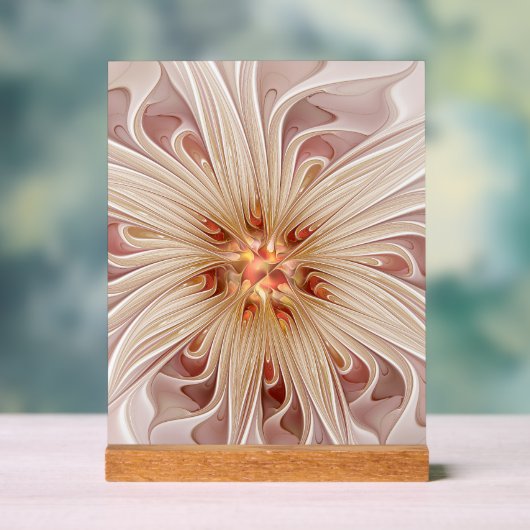 Abstracte moderne perzik pastel bloem fractal kuns acryl bord (Neutraal)