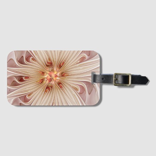 Abstracte moderne perzik pastel bloem fractal kuns bagagelabel (Voorkant (horizontaal))