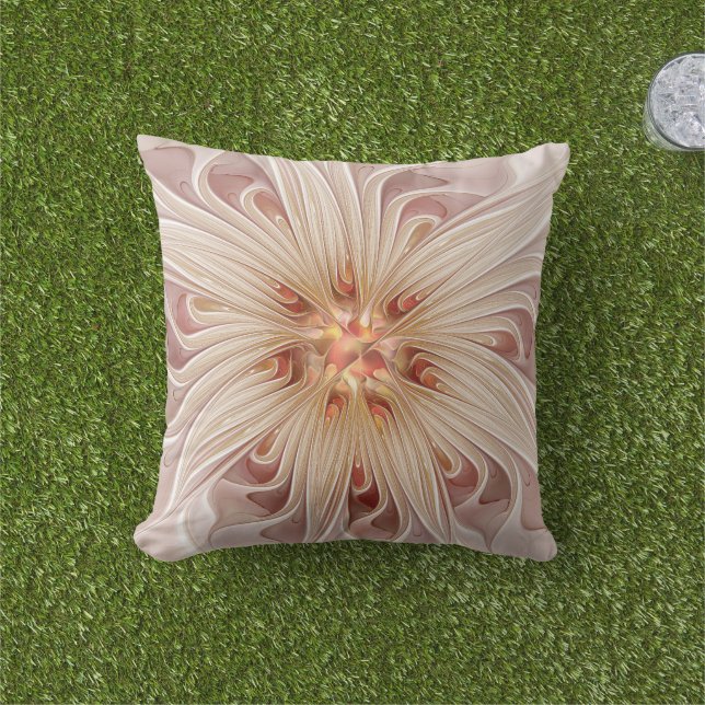 Abstracte moderne perzik pastel bloem fractal kuns buitenkussen (Gras)