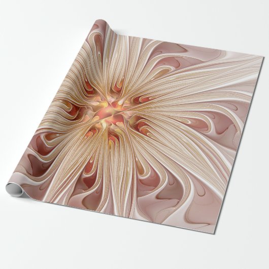 Abstracte moderne perzik pastel bloem fractal kuns cadeaupapier (Uitgerold)