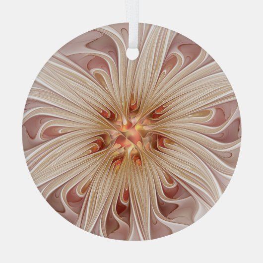 Abstracte moderne perzik pastel bloem fractal kuns glas ornament (Achterkant)