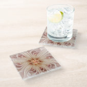 Abstracte moderne perzik pastel bloem fractal kuns glazen onderzetter (Schuin)