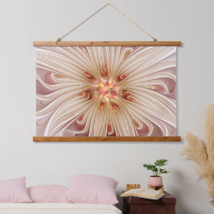 Abstracte moderne perzik pastel bloem fractal kuns hangend wandkleed