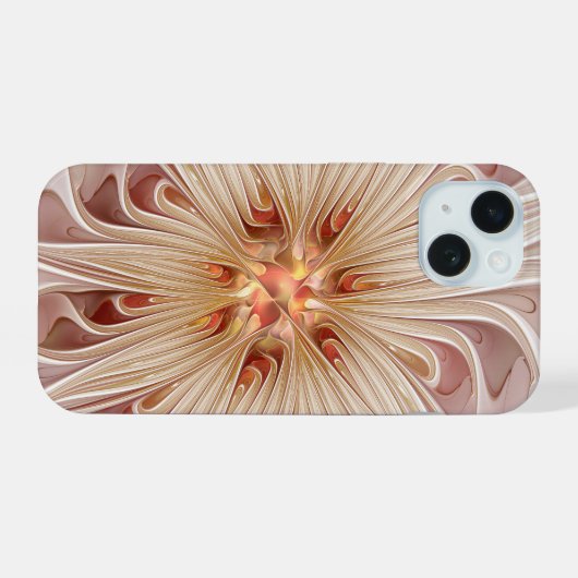 Abstracte moderne perzik pastel bloem fractal kuns iPhone 15 case (Achterkant horizontaal)