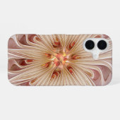 Abstracte moderne perzik pastel bloem fractal kuns iPhone 16 hoesje (Achterkant horizontaal)