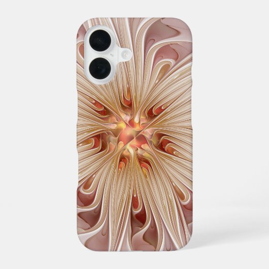 Abstracte moderne perzik pastel bloem fractal kuns iPhone 16 hoesje (Achterkant)