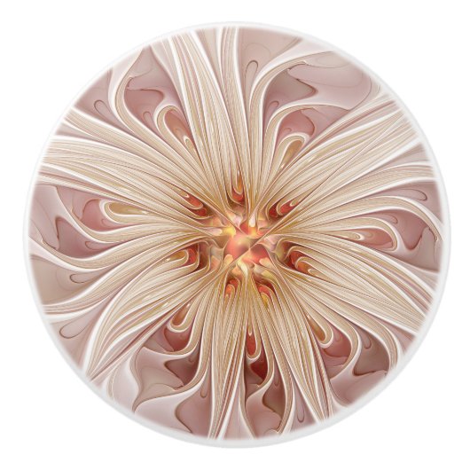 Abstracte moderne perzik pastel bloem fractal kuns keramische knop (Voorkant)