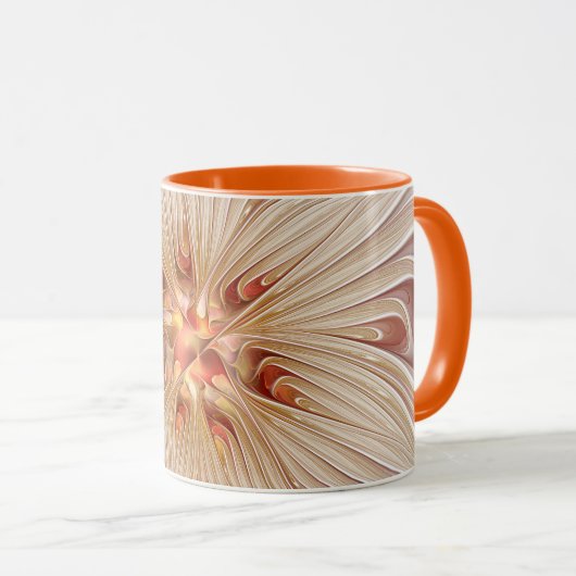 Abstracte moderne perzik pastel bloem fractal kuns mok (Voorkant rechts)