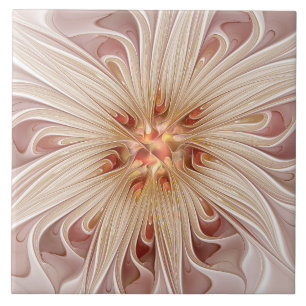 Abstracte moderne perzik pastel bloem fractal kuns tegeltje