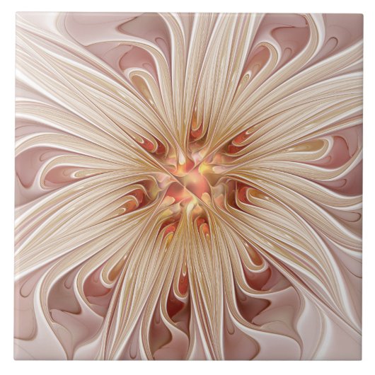 Abstracte moderne perzik pastel bloem fractal kuns tegeltje (Voorkant)