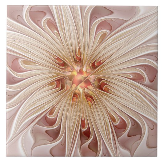 Abstracte moderne perzik pastel bloem fractal kuns tegeltje (Voorkant)